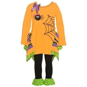 CLEARANCE-Bonnie Jean Little Girls Halloween Orange Spider Web Tunic Legging SET